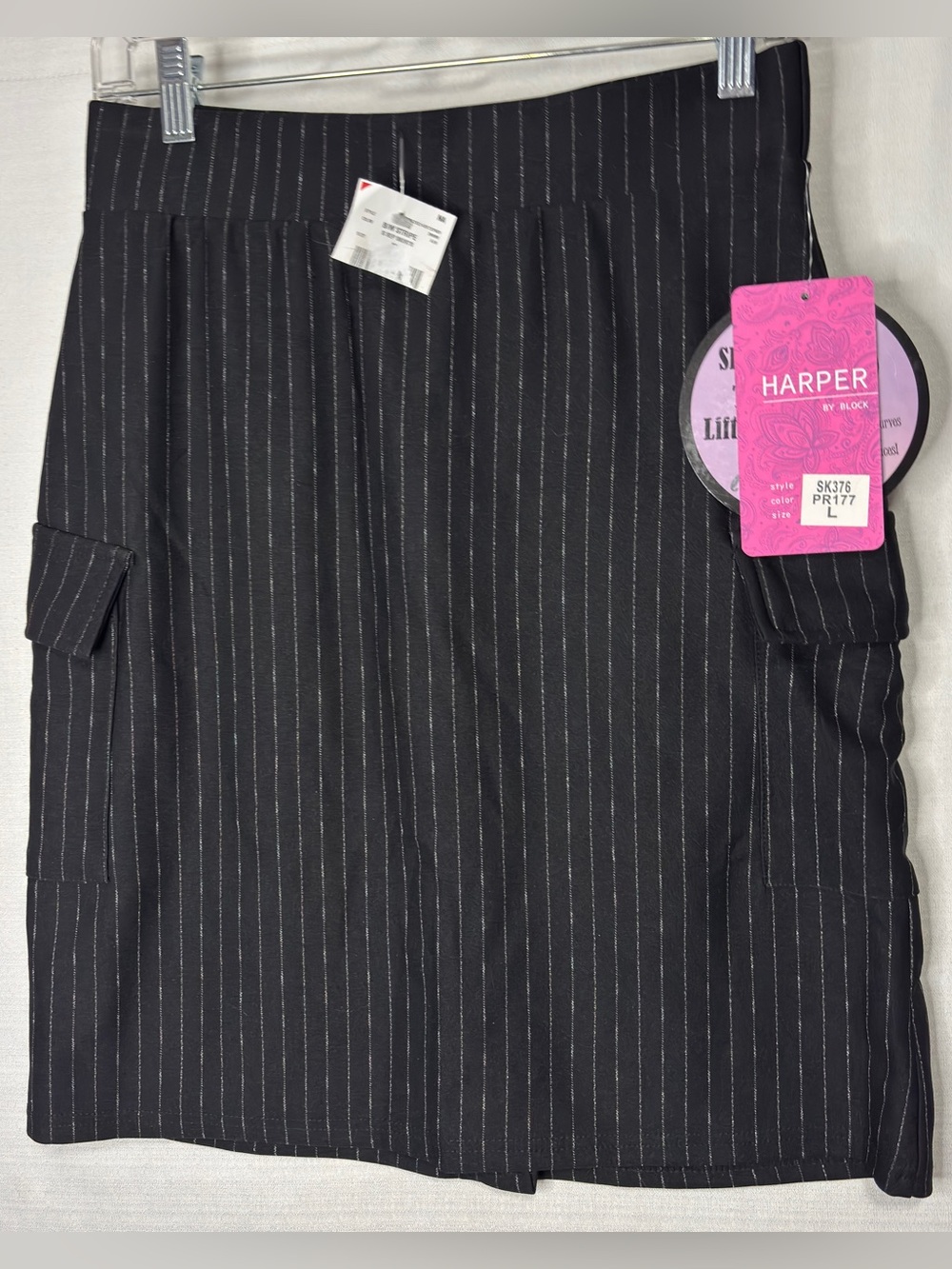 NWT Harper by Block Black & Silver Pinstripe Pencil Skirt Sz Lg Office Siren
